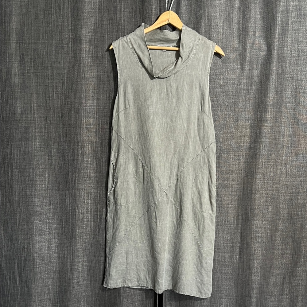Tempo Paris linen gray cowl neck sleeveless dress size medium